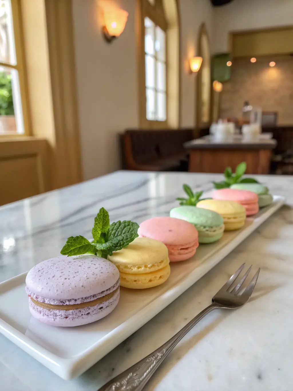 A vibrant image of a variety of colorful macarons arranged in a decorative box, showcasing different flavors and designs, perfect for a macaron baking course.